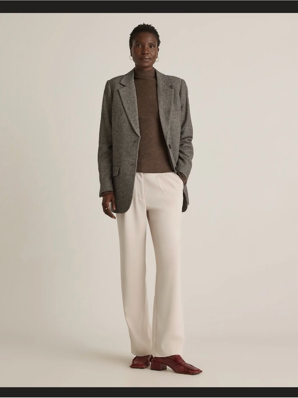 Quince Italian Wool Oversized Blazer, Gray Herringbone